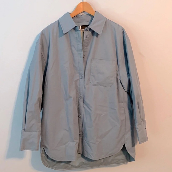 Pernille X Mango size 6 light blue shaket over sized shirt insulated button up M - Picture 6 of 9